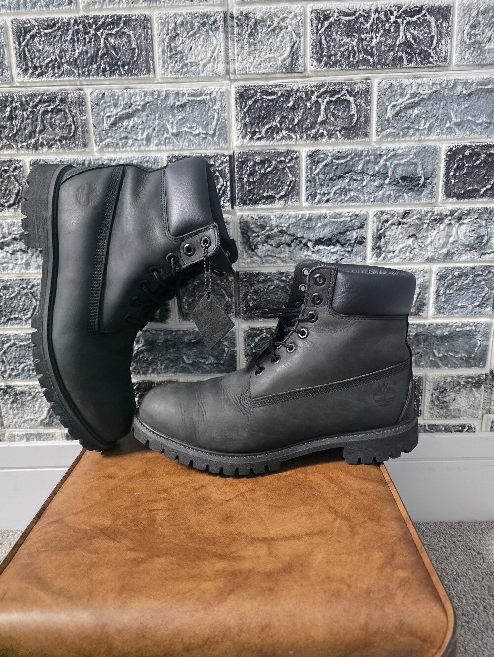 Timberland Men's Black Leather Lace-Up Work Boots Size 10.5W